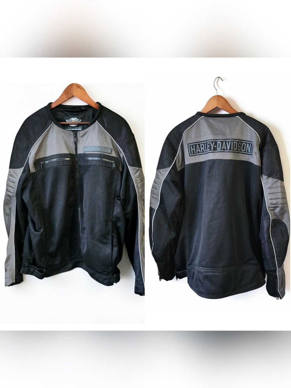 Harley Davidson Toil Collarless Mesh Riding Jacket Mens 2XL Black Moto Biker
